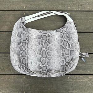 NEW Grey/White Niquead Snake Print Python Leather Shoulder Bag Hobo Bag Purse